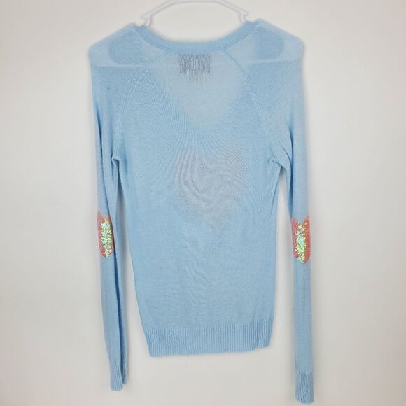 WILDFOX White Label Rabbit Hair Heart Sweater Sequin V Neck Pullover Lightweight - Picture 9 of 10